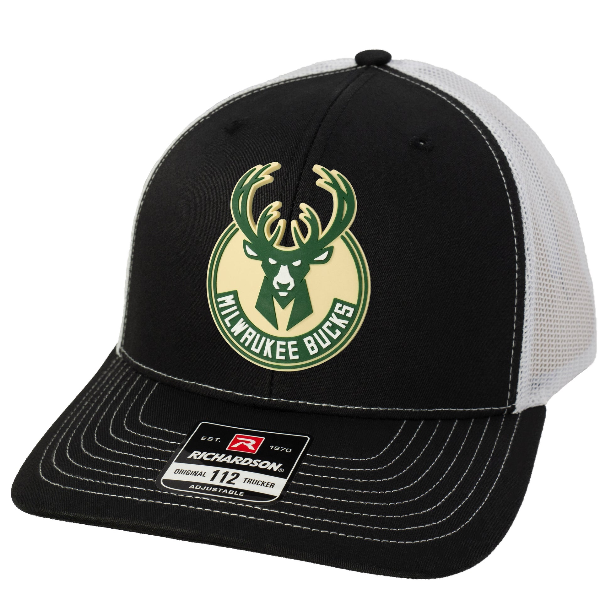 Milwaukee Bucks 3D PVC Patch Hat- Black/ White - Ten Gallon Hat Co.
