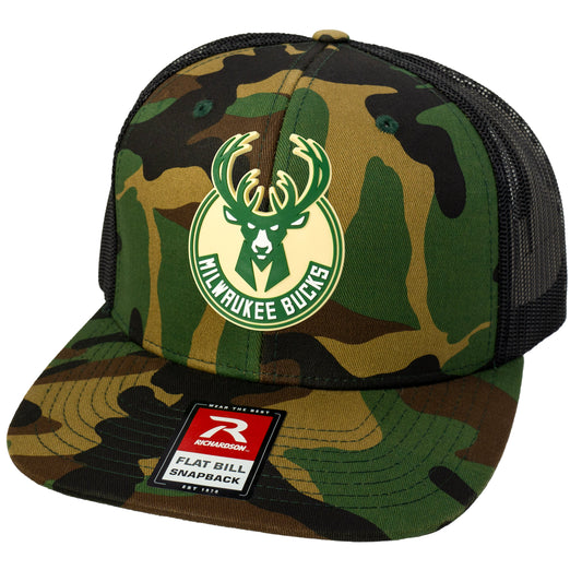 Milwaukee Bucks 3D PVC Patch Wool Blend Flat Bill Hat- Army Camo/ Black - Ten Gallon Hat Co.