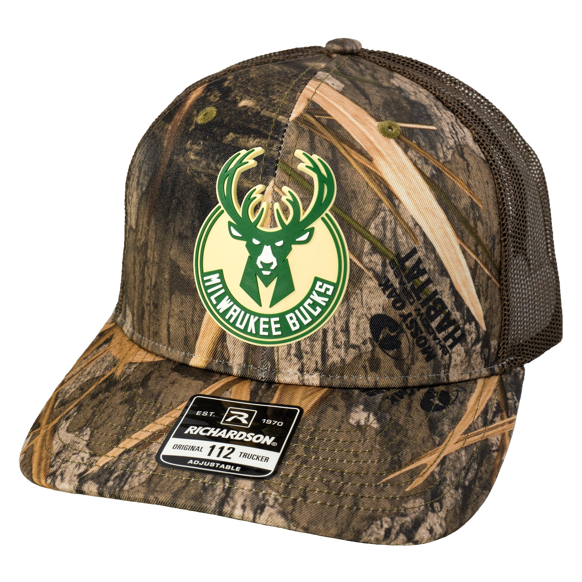 Milwaukee Bucks 3D Patterned Snapback Trucker Hat- Mossy Oak Habitat/ Brown - Ten Gallon Hat Co.