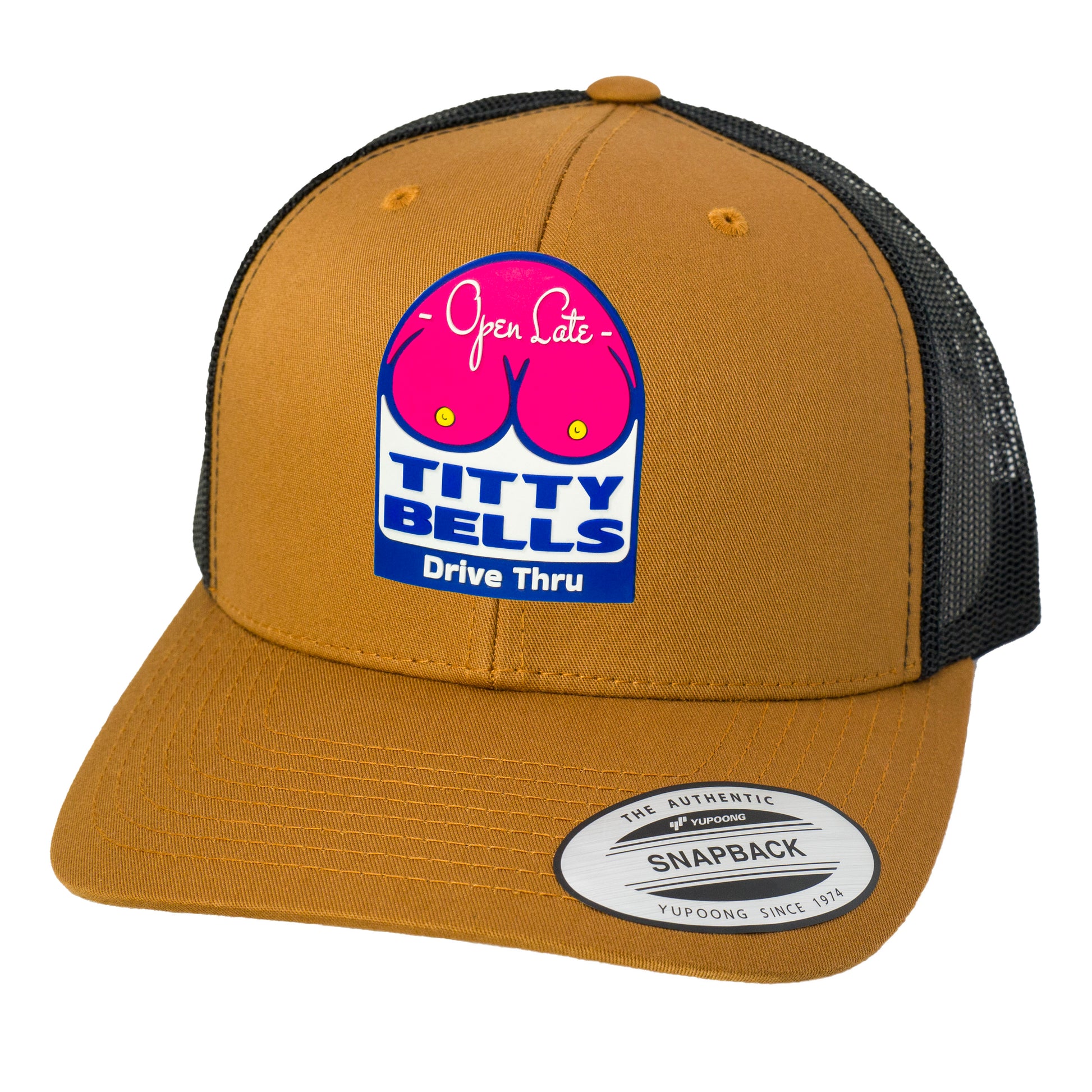 Titty Bells 3D YP Snapback Trucker Hat- Caramel/ Black - Ten Gallon Hat Co.