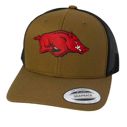 Arkansas Razorbacks 3D YP Snapback Trucker Hat- Coyote Brown/ Black - Ten Gallon Hat Co.