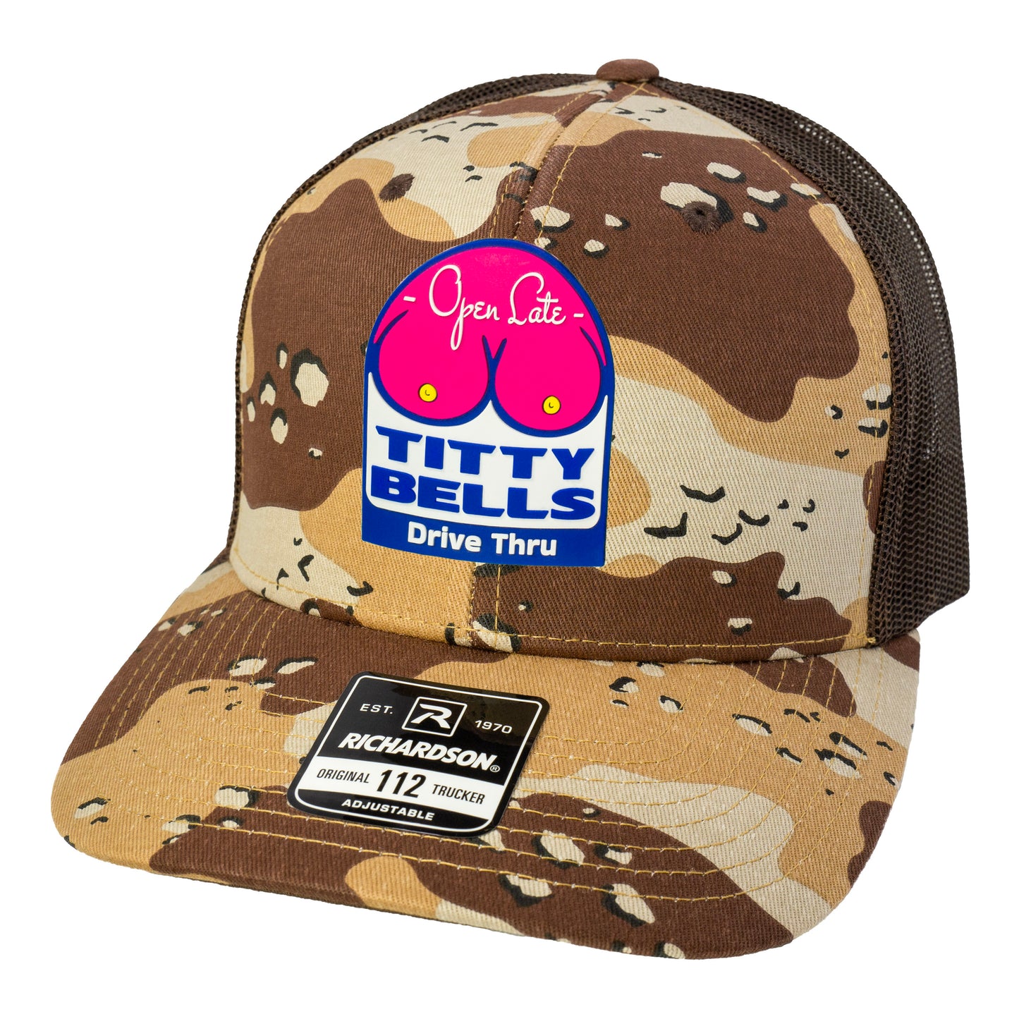 Titty Bells 3D Patterned Snapback Trucker Hat- Desert Camo/ Brown - Ten Gallon Hat Co.