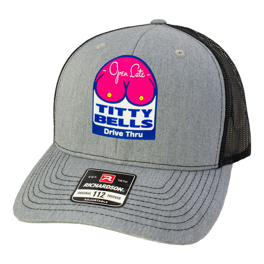 Titty Bells 3 D Snapback Trucker Hat- Heather Grey/ Black - Ten Gallon Hat Co.