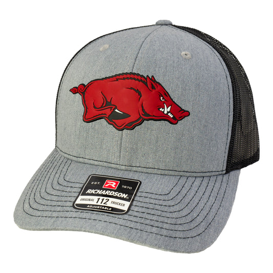 Arkansas Razorbacks 3D Snapback Trucker Hat- Heather Grey/ Black - Ten Gallon Hat Co.
