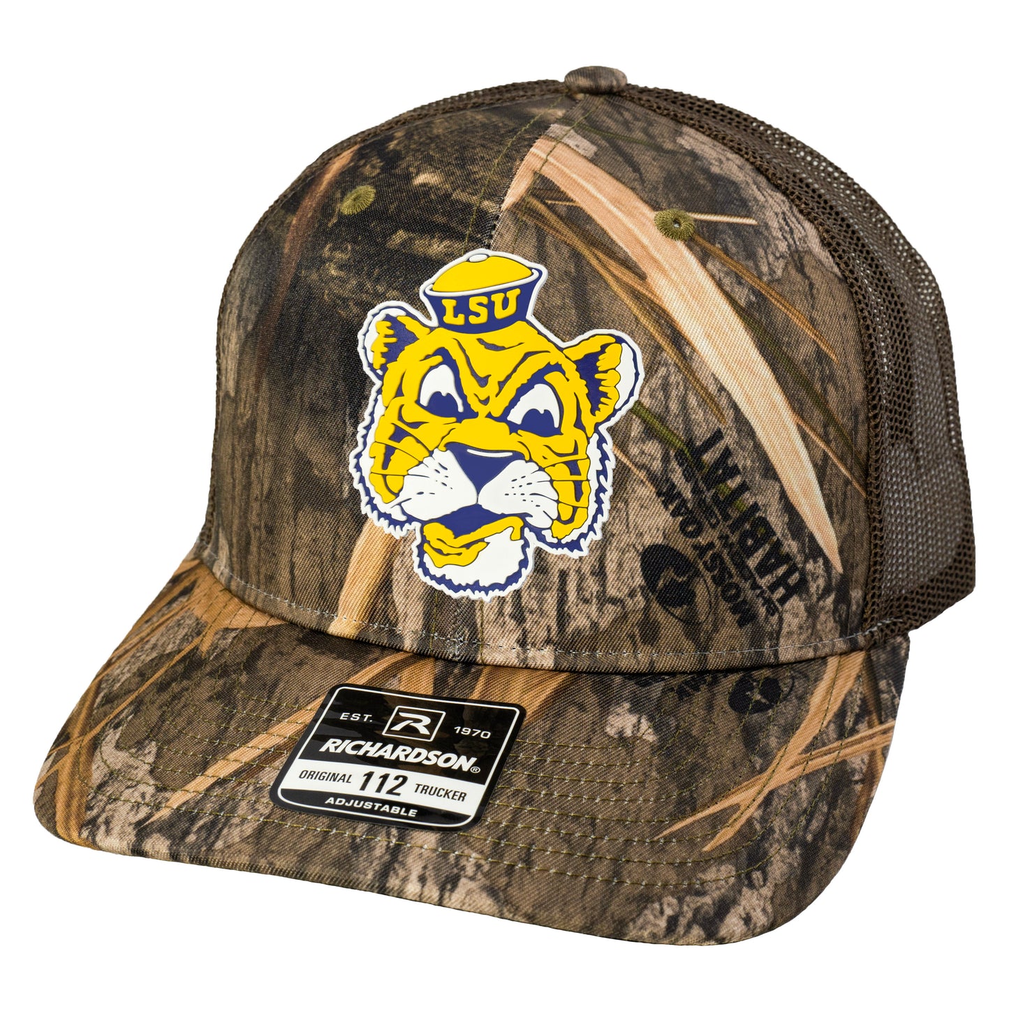 LSU Sailor Mike 3D Patterned Snapback Trucker Hat- Mossy Oak Habitat/ Brown - Ten Gallon Hat Co.