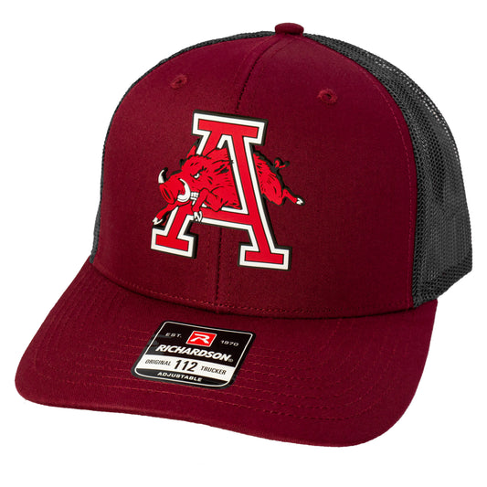 Arkansas Razorbacks Jumping Hog Classic 3D Snapback Trucker Hat- Cardinal/ Black - Ten Gallon Hat Co.