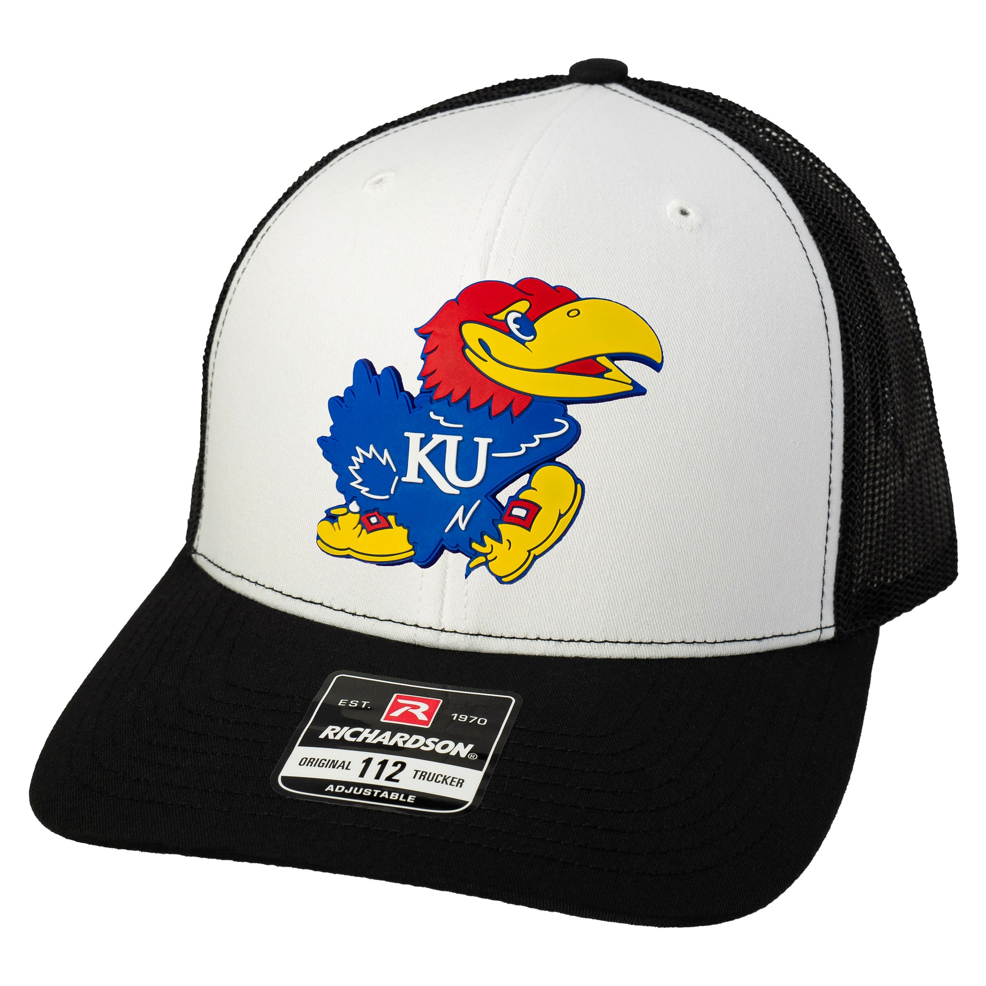 Kansas Jayhawks Classic 3D Snapback Trucker Hat- White/ Black - Ten Gallon Hat Co.