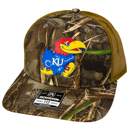 Kansas Jayhawks Classic 3D Patterned Snapback Trucker Hat- Realtree Max-7/ Buck - Ten Gallon Hat Co.