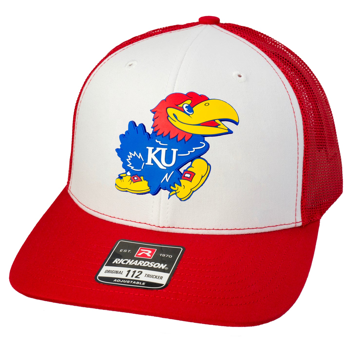 Kansas Jayhawks Classic 3D Snapback Trucker Hat- White/ Red - Ten Gallon Hat Co.