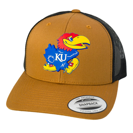 Kansas Jayhawks 3D Classic YP Snapback Trucker Hat- Caramel/ Black - Ten Gallon Hat Co.