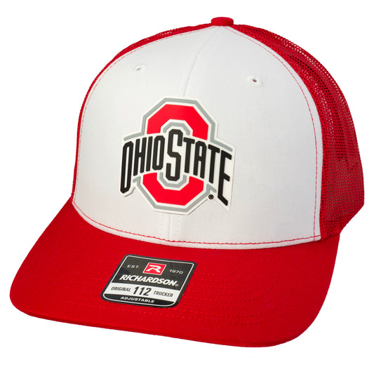 Ohio State Buckeyes 3D Snapback Trucker Hat- White/ Red - Ten Gallon Hat Co.