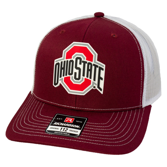 Ohio State Buckeyes 3D Snapback Trucker Hat- Cardinal/ White - Ten Gallon Hat Co.