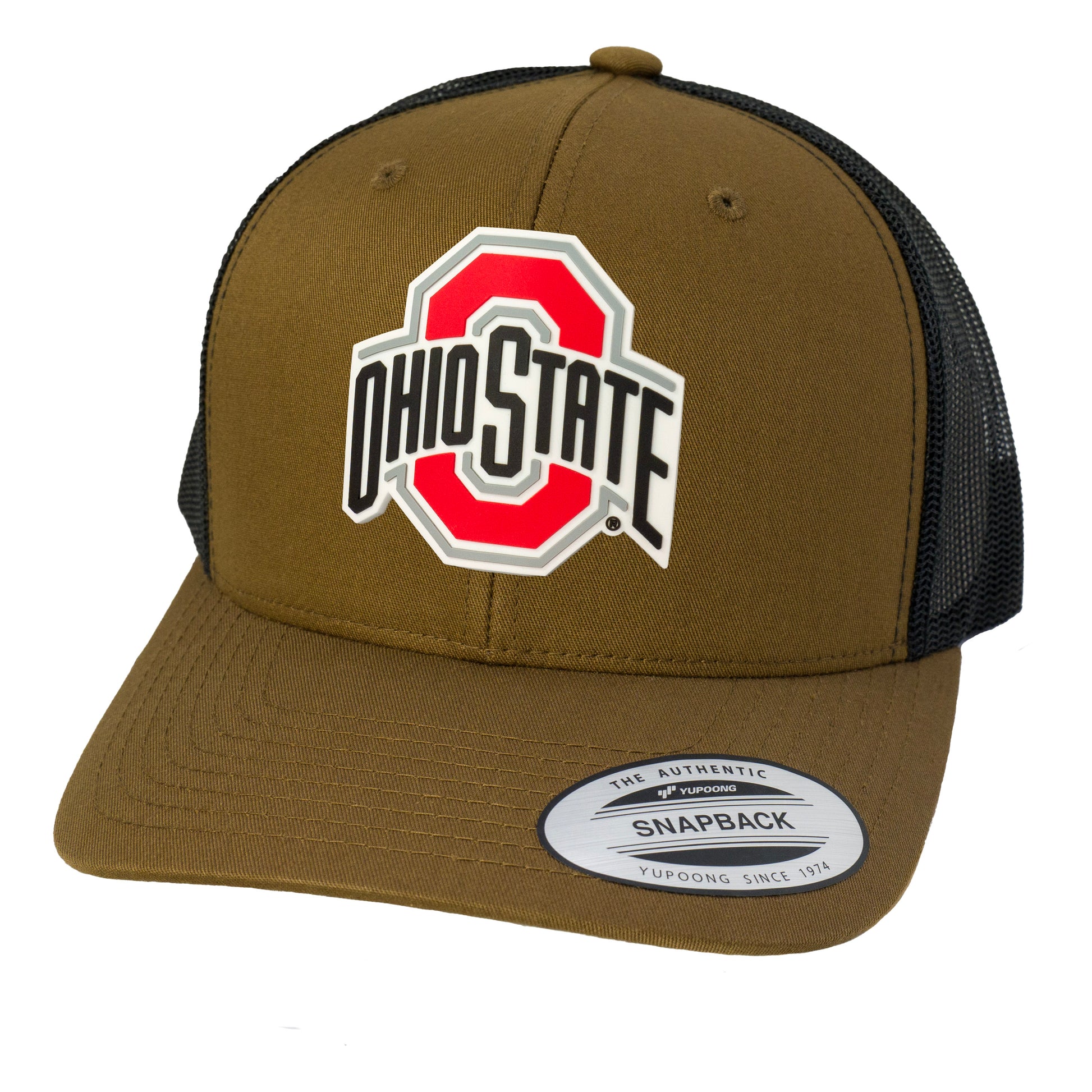 Ohio State Buckeyes 3D YP Snapback Trucker Hat- Coyote Brown/ Black - Ten Gallon Hat Co.