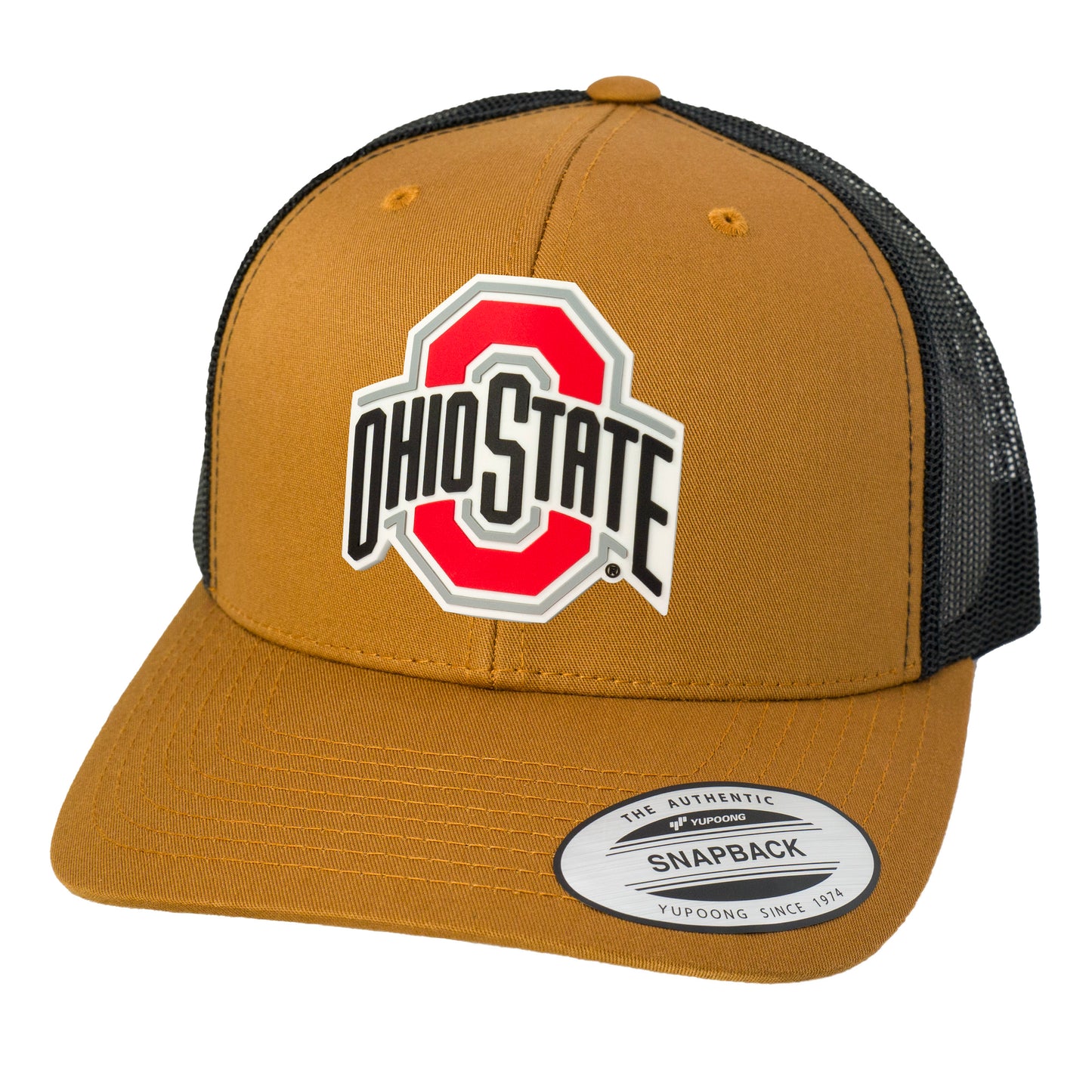 Ohio State Buckeyes 3D YP Snapback Trucker Hat- Caramel/ Black - Ten Gallon Hat Co.