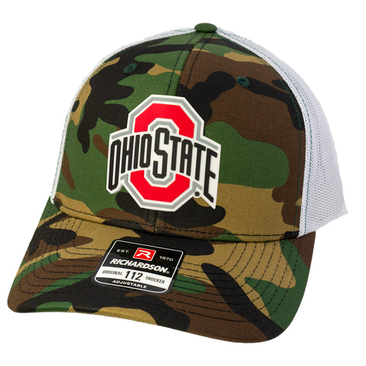 Ohio State Buckeyes 3D Patterned Snapback Trucker Hat- Army Camo/ White - Ten Gallon Hat Co.