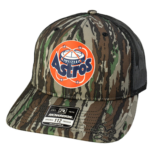 Astros Retro Astrodome 3D Patterned Snapback Trucker Hat- Realtree Original/ Black - Ten Gallon Hat Co.
