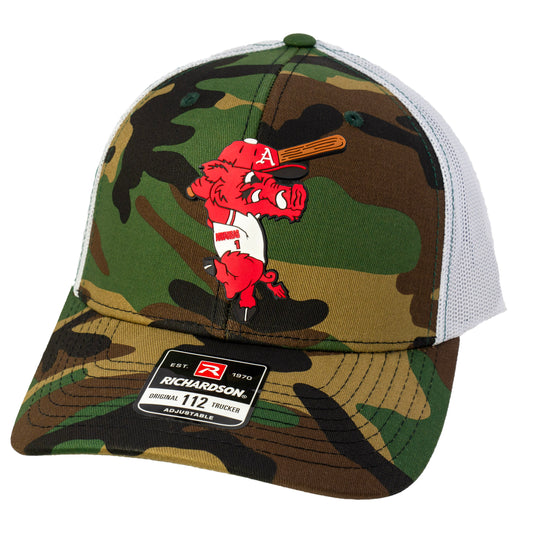 Ribby at Bat 3D Patterned Snapback Trucker Hat- Army Camo/ White - Ten Gallon Hat Co.