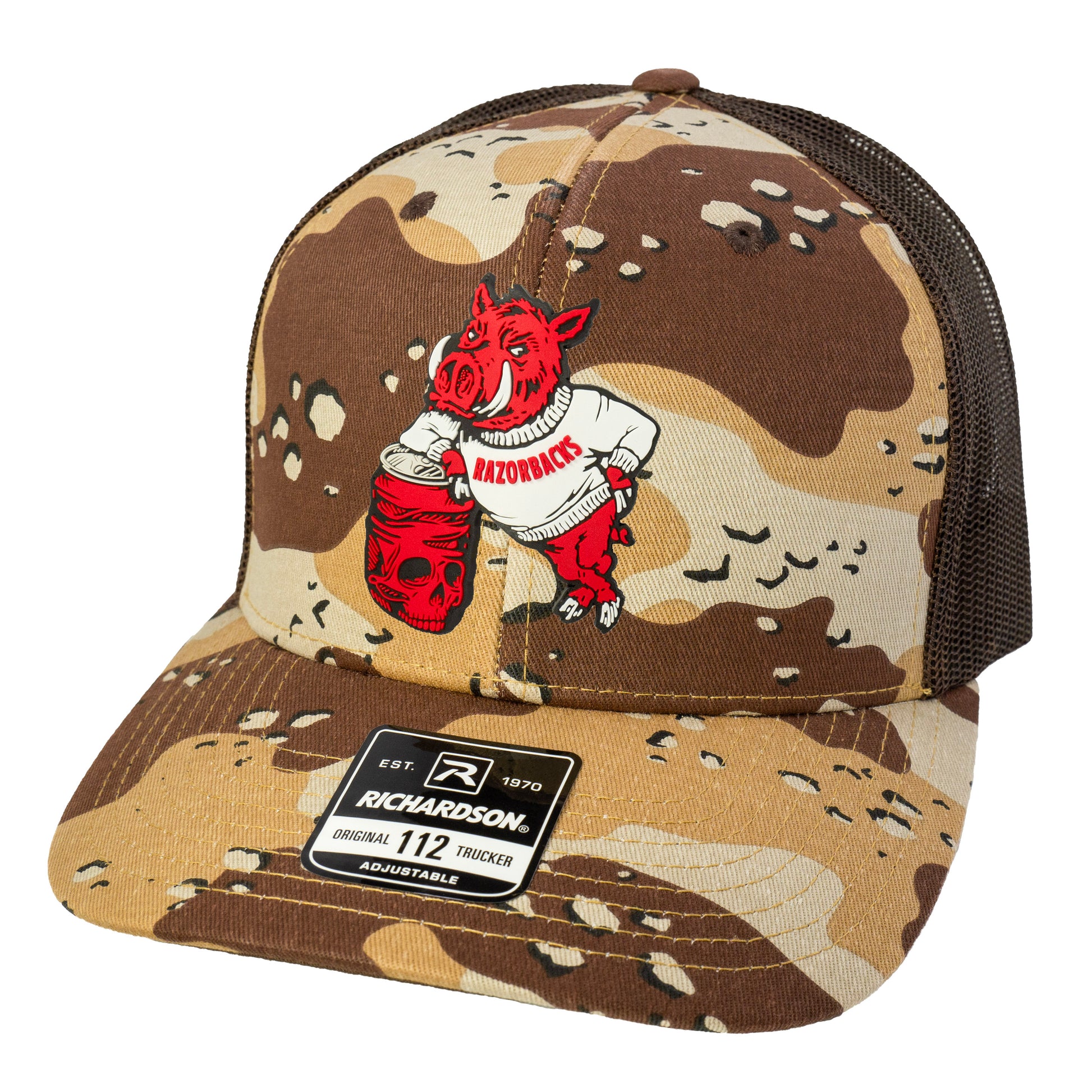 Arkansas Razorbacks- Skull Crushers 3D Patterned Snapback Trucker Hat- Desert Camo/ Brown - Ten Gallon Hat Co.