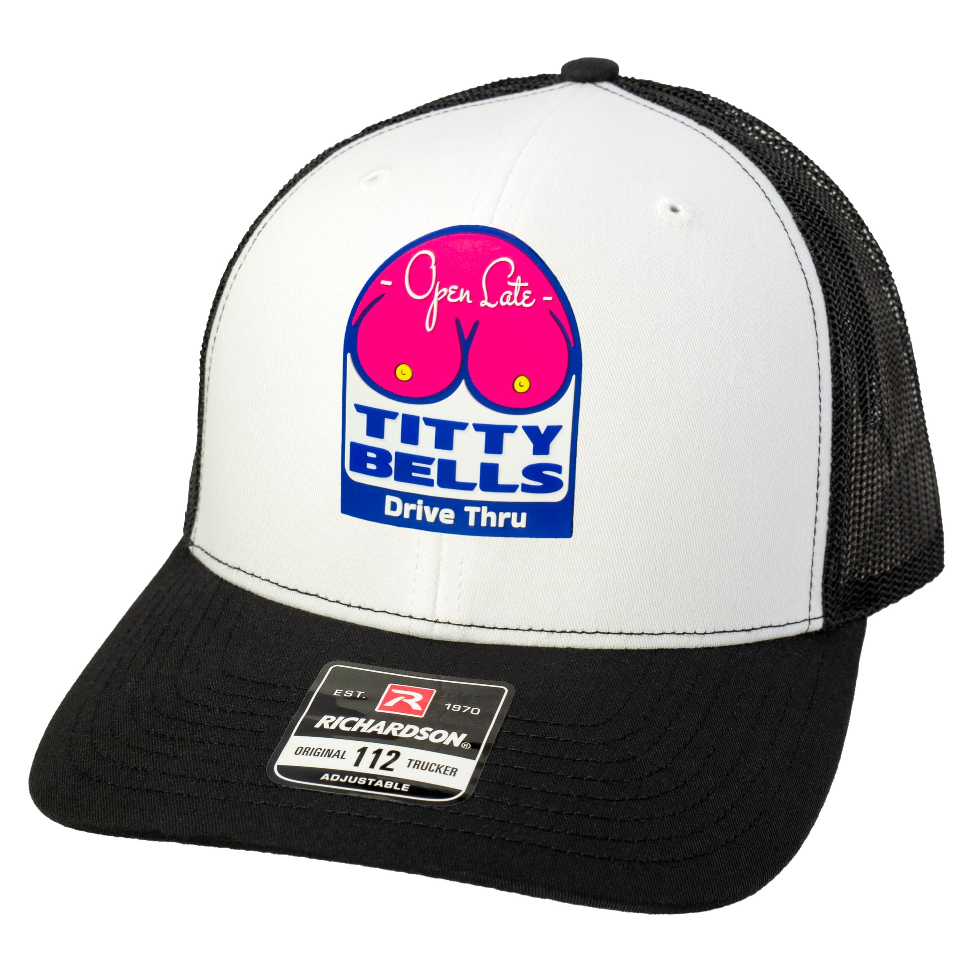 Titty Bells 3D Snapback Trucker Hat- White/ Black - Ten Gallon Hat Co.