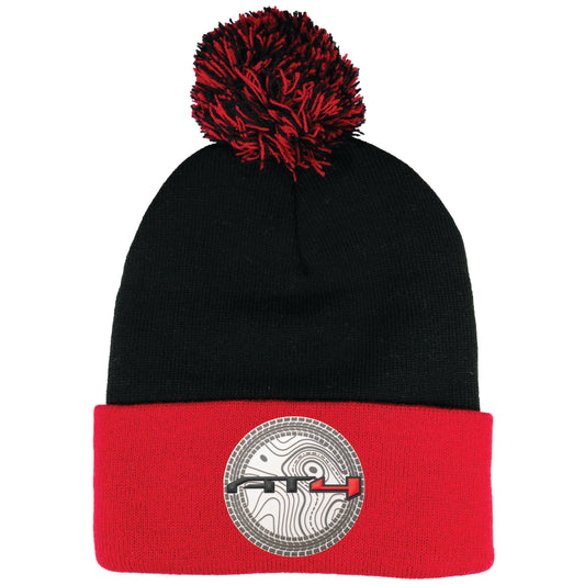AT4 12 in Knit Pom-Pom Top Beanie- Black/ Red - Ten Gallon Hat Co.