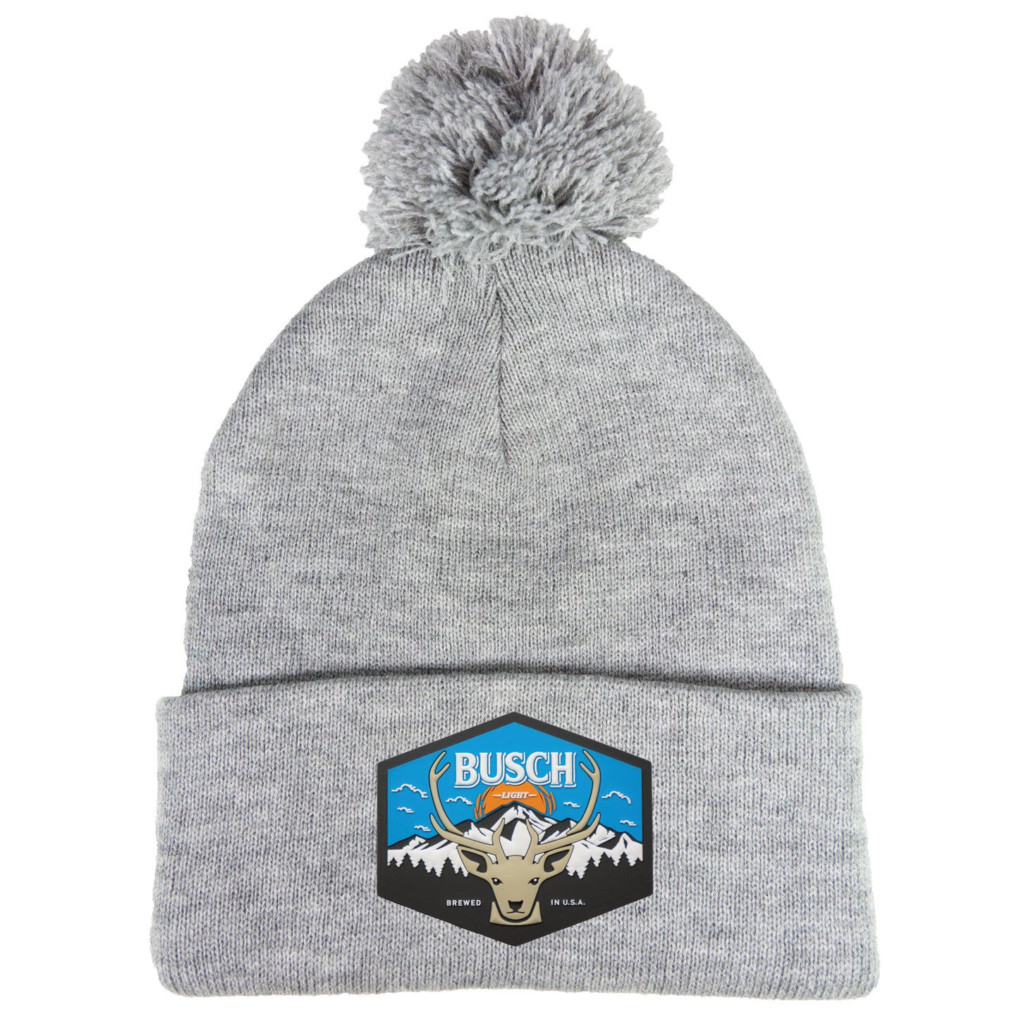 Busch Light Mountain Escape 12 in Pom-Pom Top Knit Beanie- Heather Grey - Ten Gallon Hat Co.