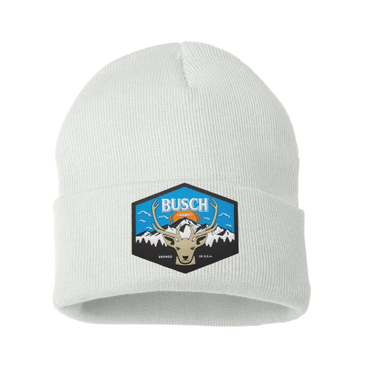 Busch Light Mountain Escape 12 in Knit Beanie- White - Ten Gallon Hat Co.