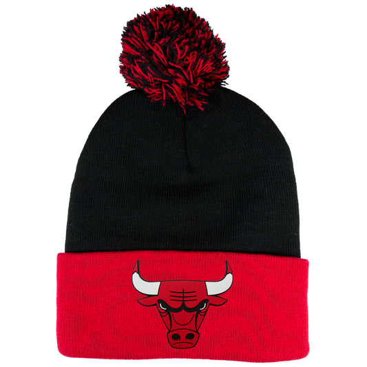 Chicago Bulls 3D 12 in Knit Pom-Pom Top Beanie- Black/ Red - Ten Gallon Hat Co.