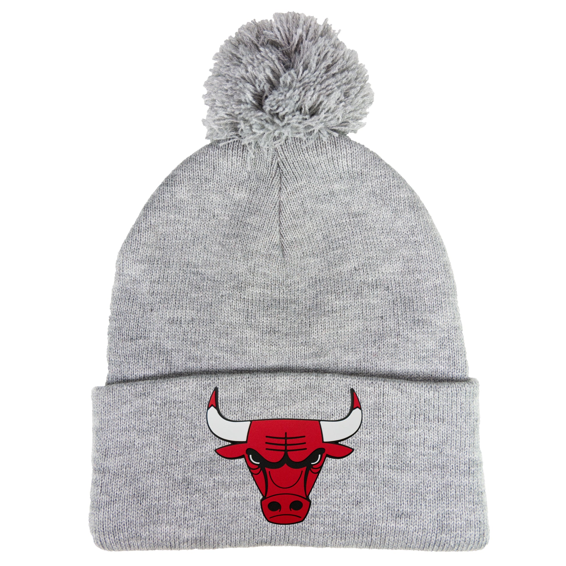 Chicago Bulls 3D  12 in Knit Pom-Pom Top Beanie- Heather Grey - Ten Gallon Hat Co.