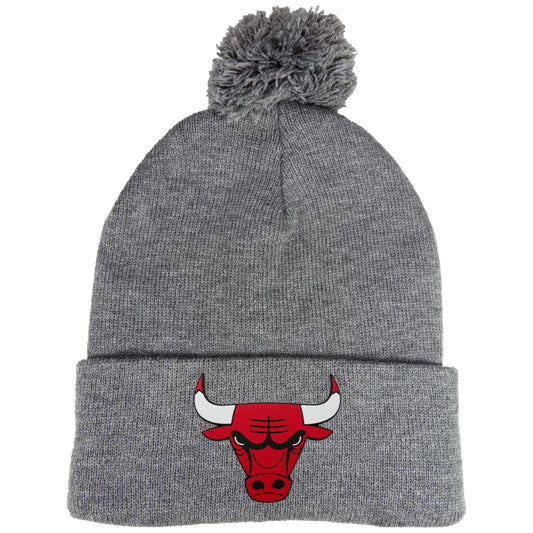 Chicago Bulls 3D 12 in Knit Pom-Pom Top Beanie- Dark Heather Grey - Ten Gallon Hat Co.
