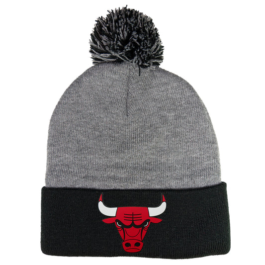 Chicago Bulls 3D 12 in Knit Pom-Pom Top Beanie- Dark Heather Grey/ Black - Ten Gallon Hat Co.