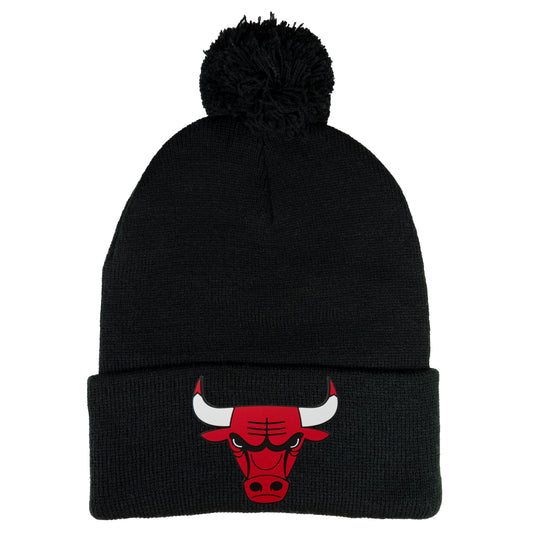 Chicago Bulls 3D 12 in Knit Pom-Pom Top Beanie- Black - Ten Gallon Hat Co.