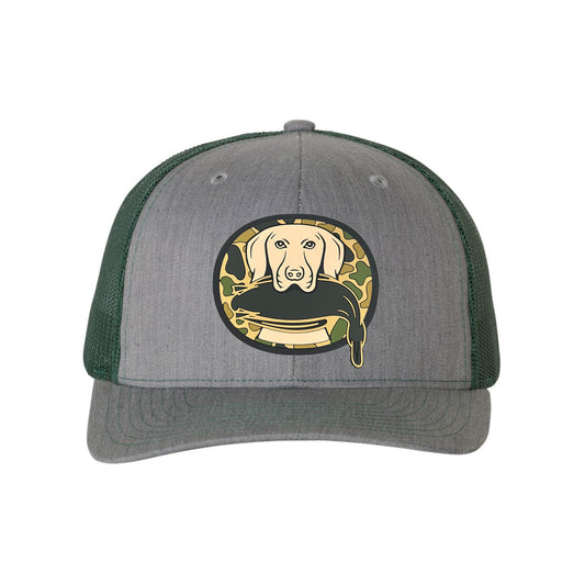 Just Retrievin' - T.G.H.C Original Duck Hunting 3D PVC Patch Hat- Heather Grey/ Dark Green - Ten Gallon Hat Co.