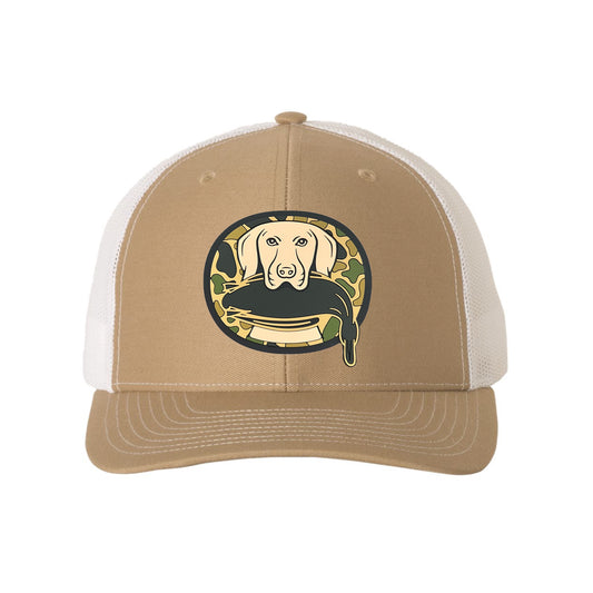 Just Retrievin' - T.G.H.C Original Duck Hunting 3D PVC Patch Hat- Khaki/ White - Ten Gallon Hat Co.