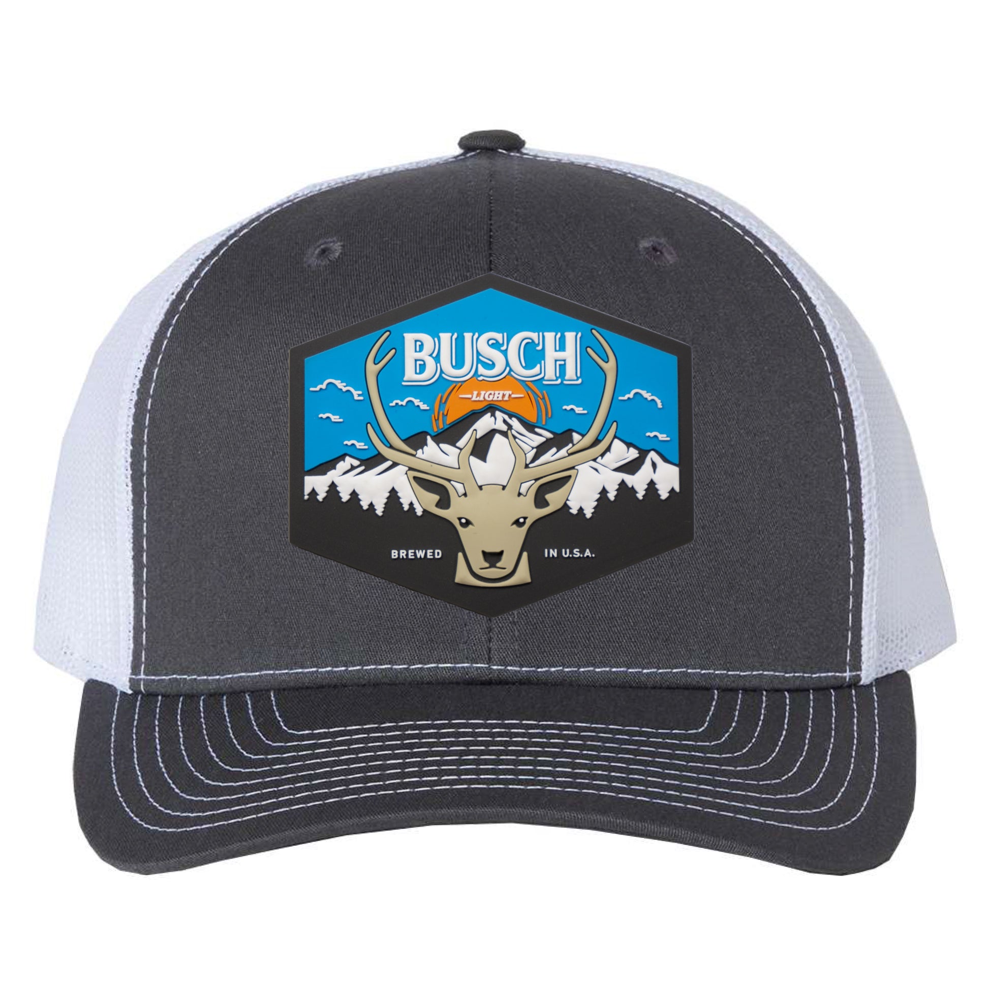 Busch Light Mountain Escape 3D PVC Patch Hat- Charcoal/ White - Ten Gallon Hat Co.