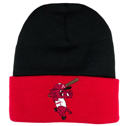 Ribby at Bat 12 in Knit Beanie- Black/ Red - Ten Gallon Hat Co.