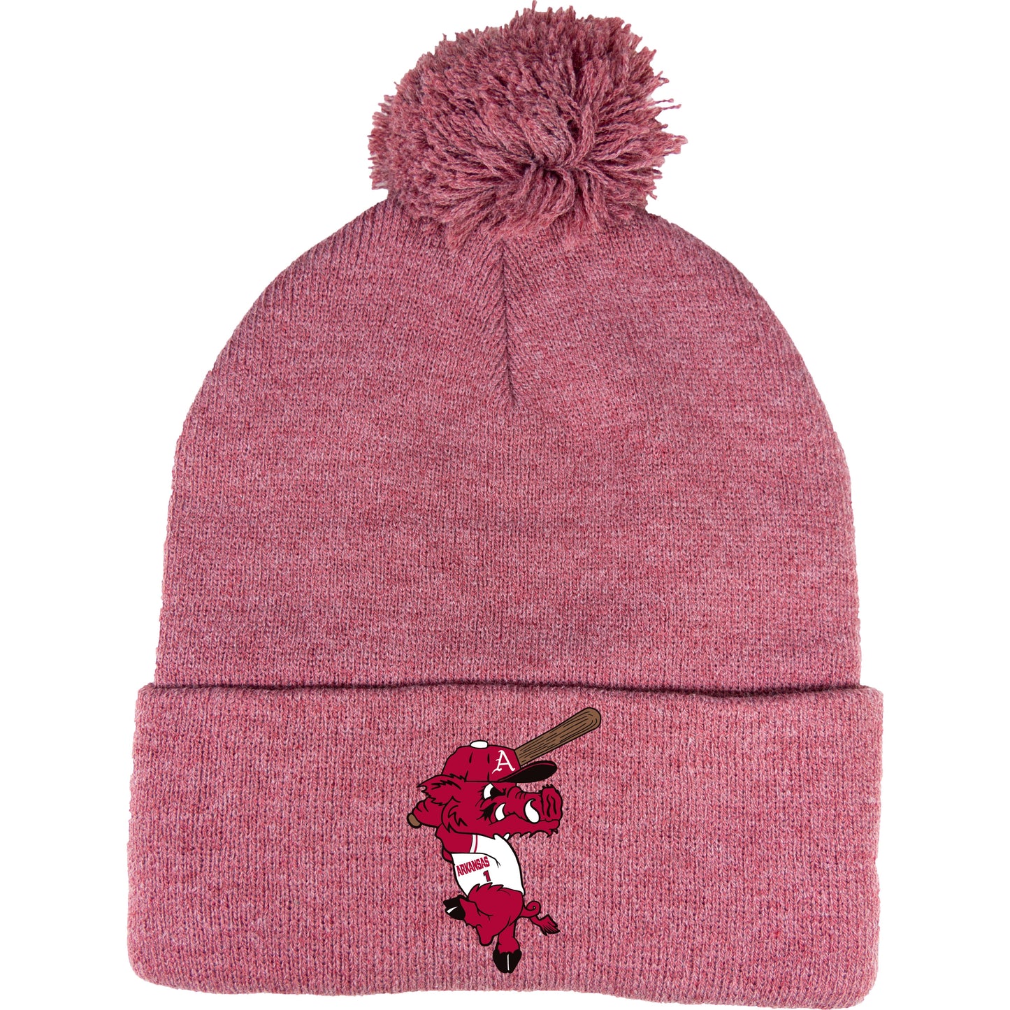 Ribby at Bat 12 in Knit Pom-Pom Top Beanie- Heather Cardinal - Ten Gallon Hat Co.