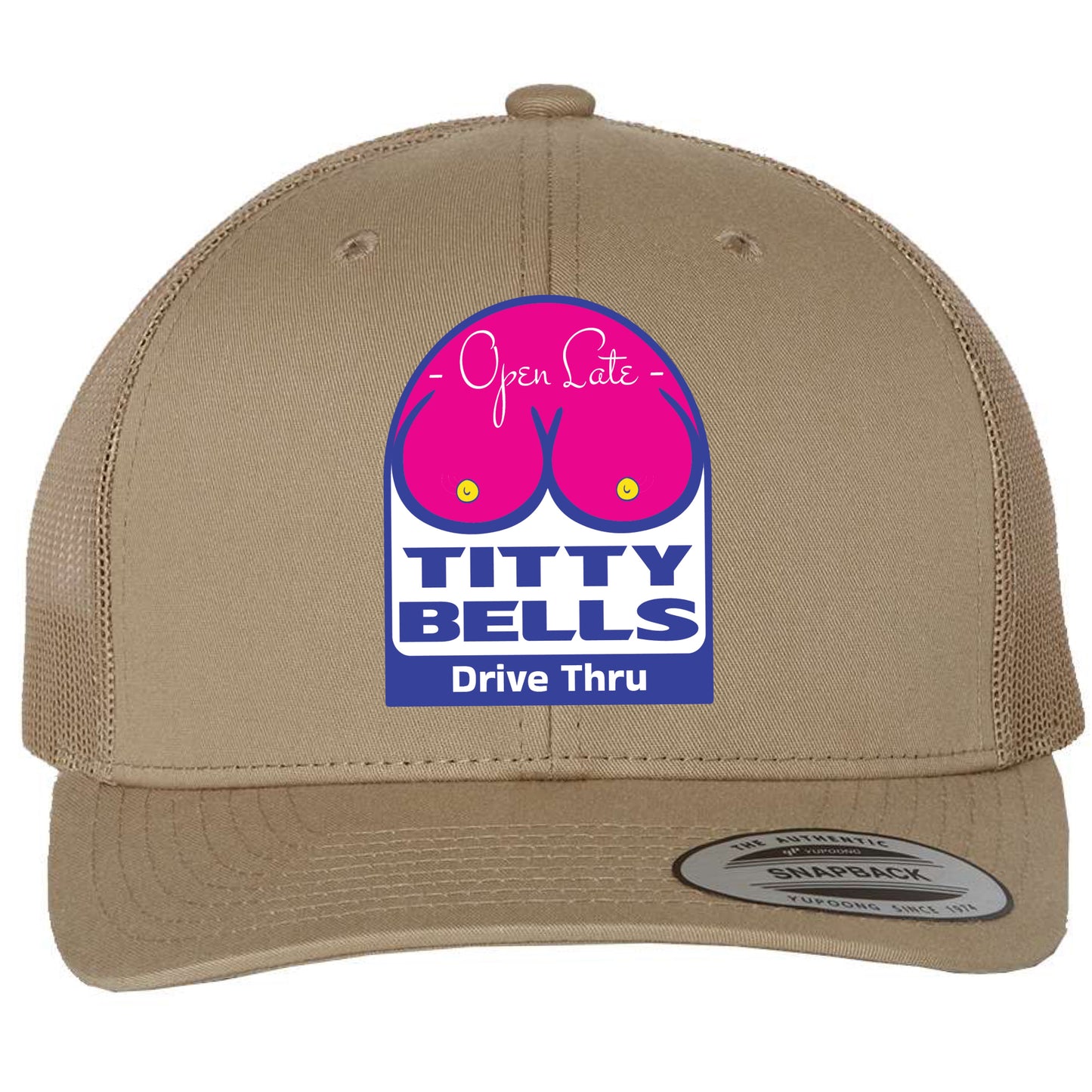 Titty Bells 3D YP Snapback Trucker Hat- Khaki - Ten Gallon Hat Co.