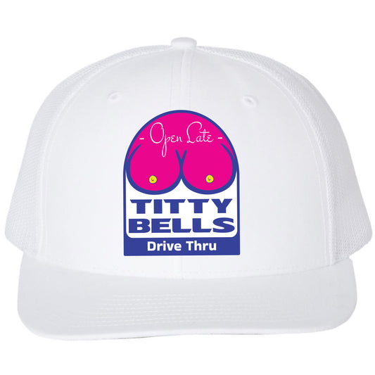 Titty Bells 3D YP Snapback Trucker Hat- White - Ten Gallon Hat Co.