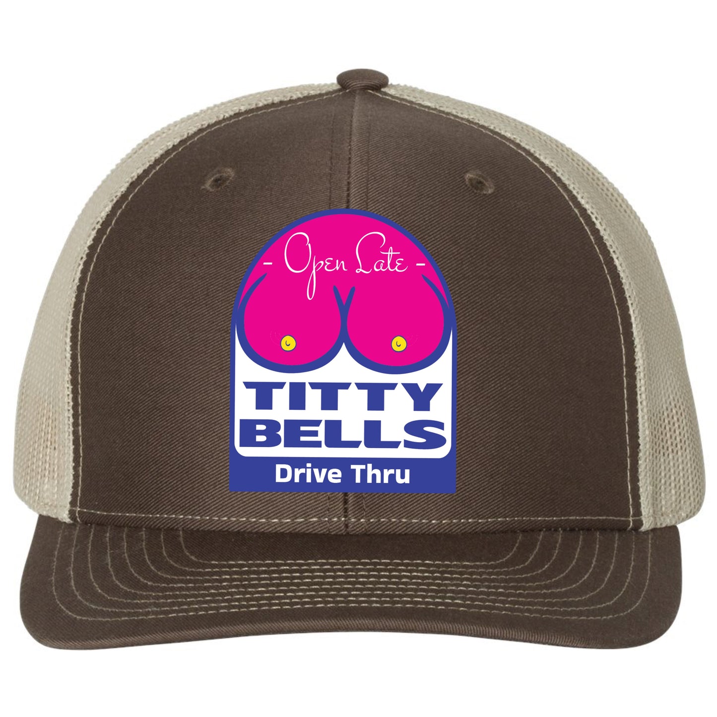 Titty Bells 3D YP Snapback Trucker Hat- Brown/ Khaki - Ten Gallon Hat Co.