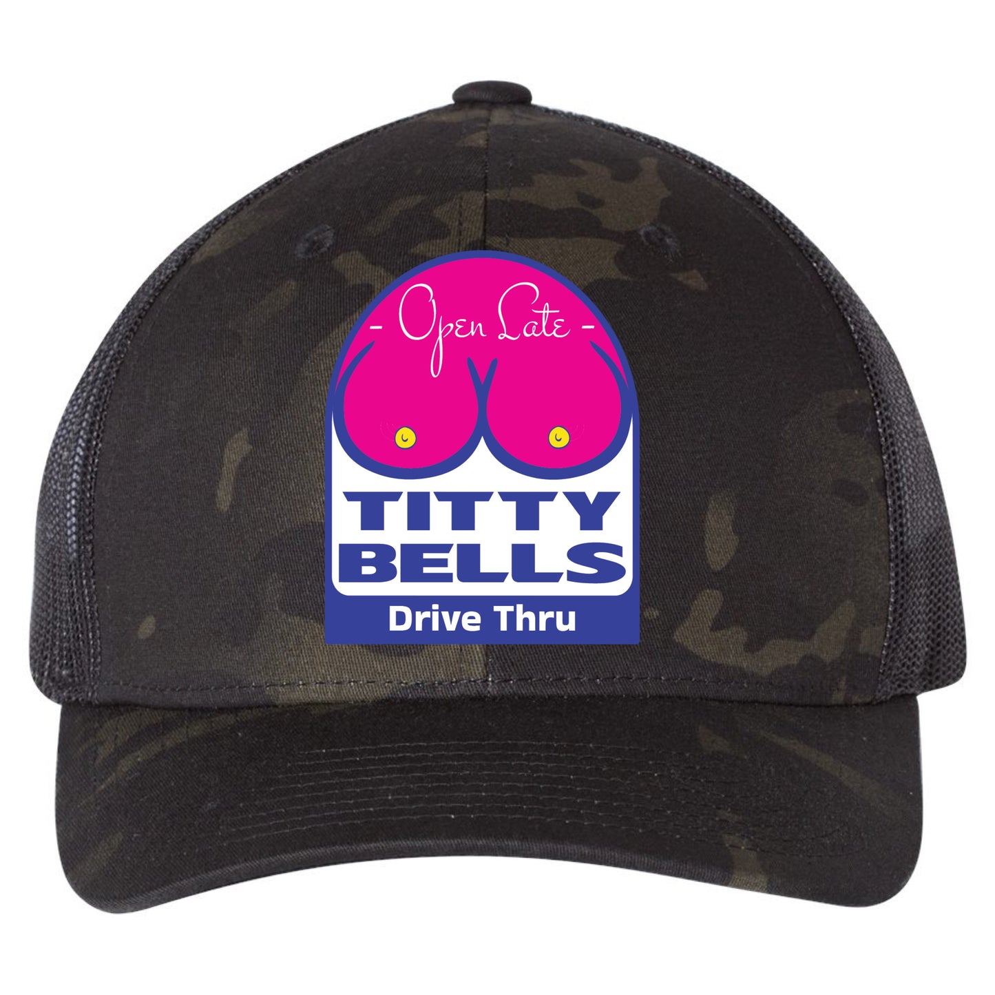Titty Bells 3D YP Snapback Trucker Hat- Multicam Black/ Black - Ten Gallon Hat Co.