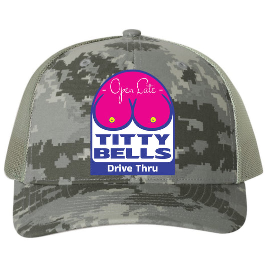 Titty Bells 3D Patterned Snapback Trucker Hat- Military Digital Camo - Ten Gallon Hat Co.