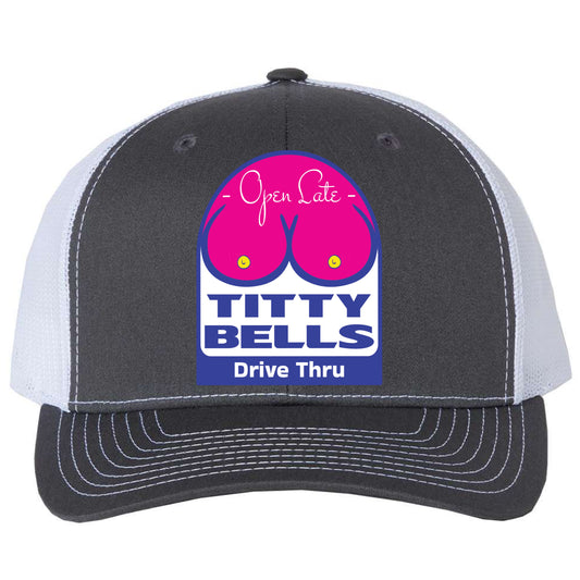 Titty Bells 3D Snapback Trucker Hat- Charcoal/ White - Ten Gallon Hat Co.