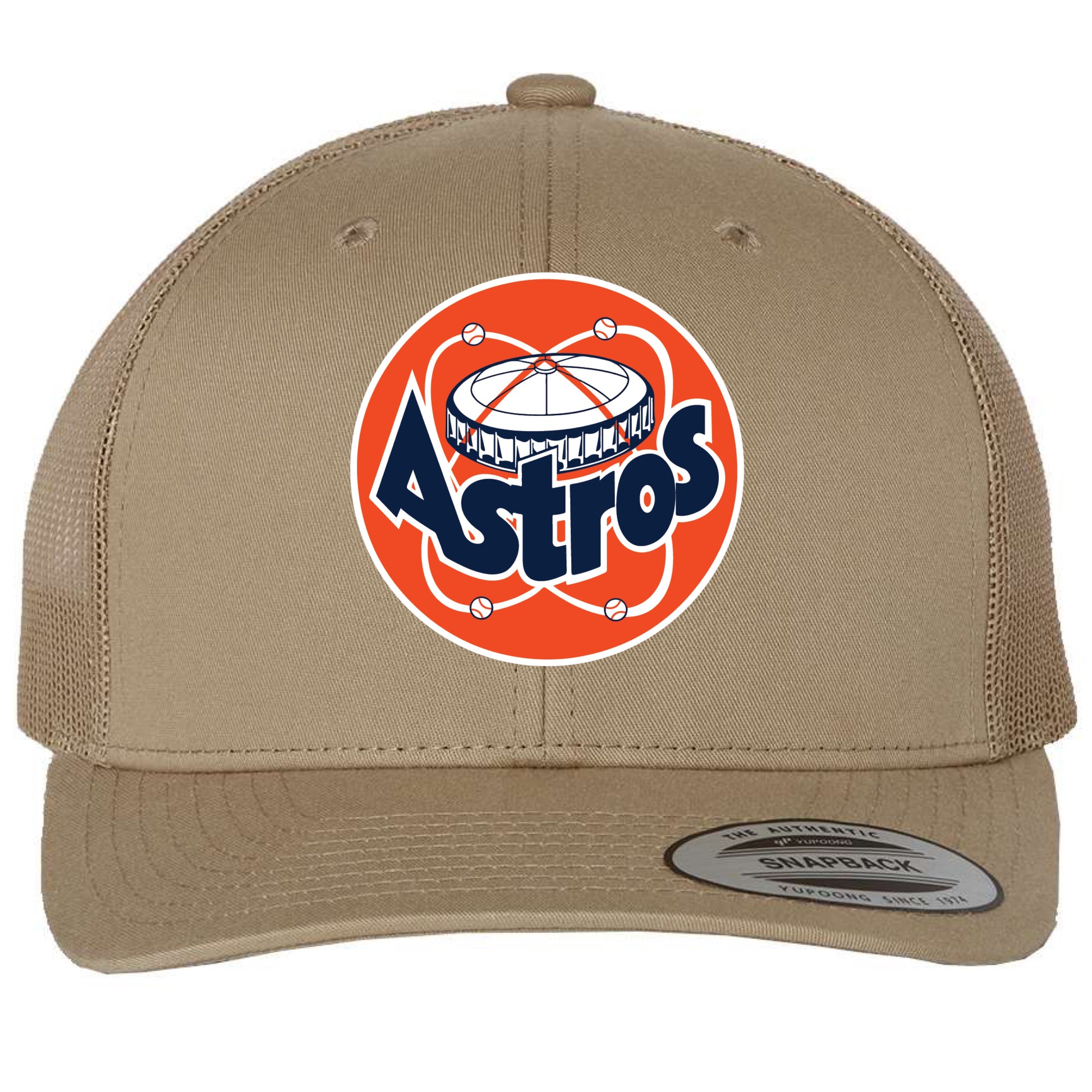Astros Retro Astrodome 3D YP Snapback Trucker Hat- Khaki - Ten Gallon Hat Co.
