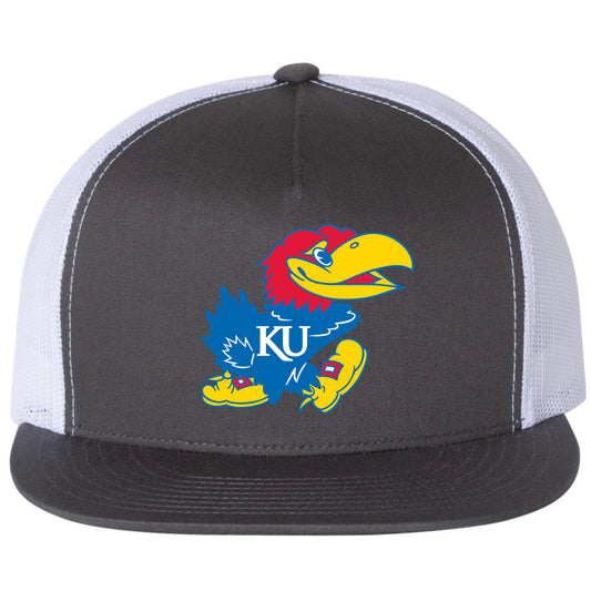 Kansas Jayhawks 3D Classic YP Snapback Flat Bill Trucker Hat- Charcoal/ White - Ten Gallon Hat Co.