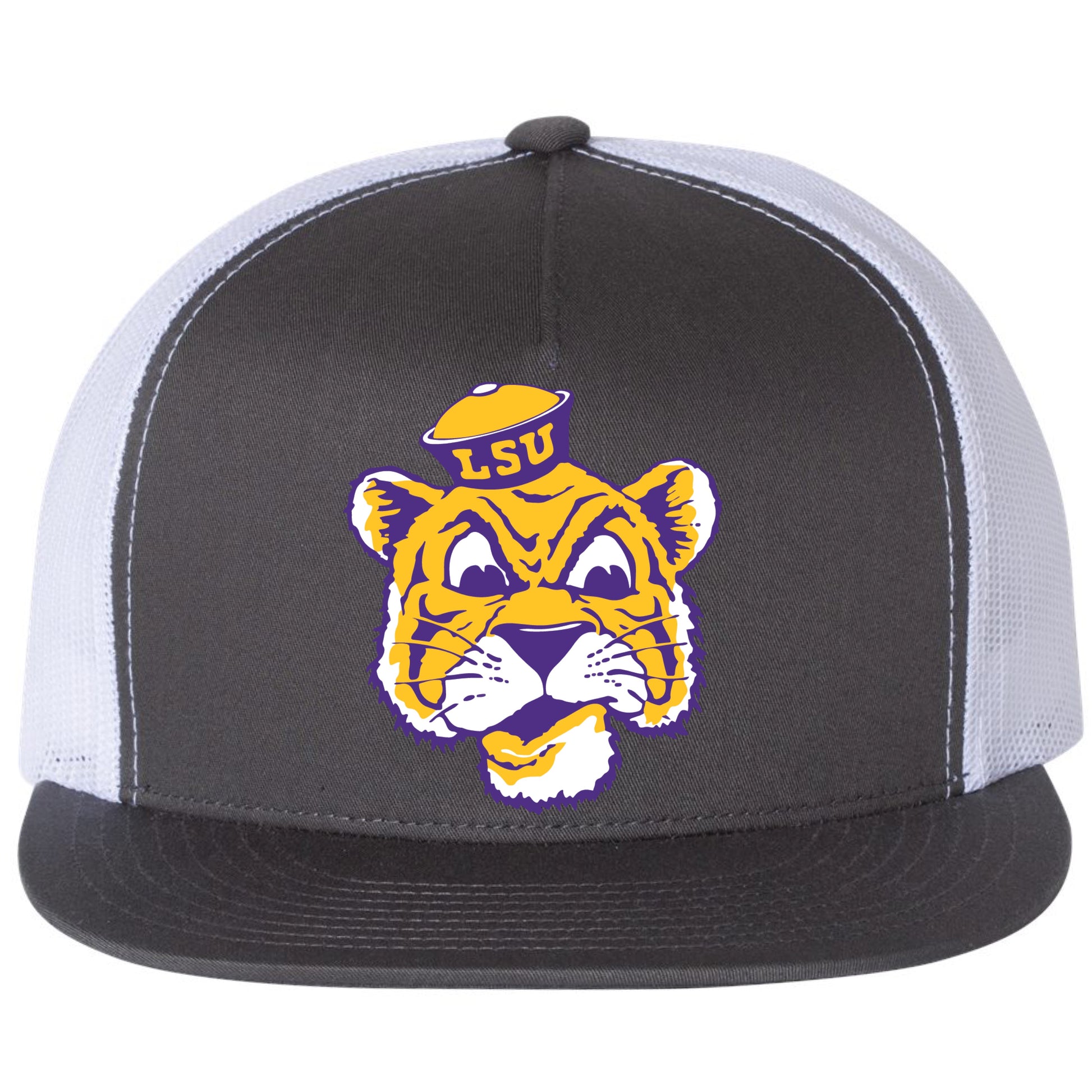 LSU Sailor Mike 3D Classic YP Snapback Flat Bill Trucker Hat- Charcoal/ White - Ten Gallon Hat Co.