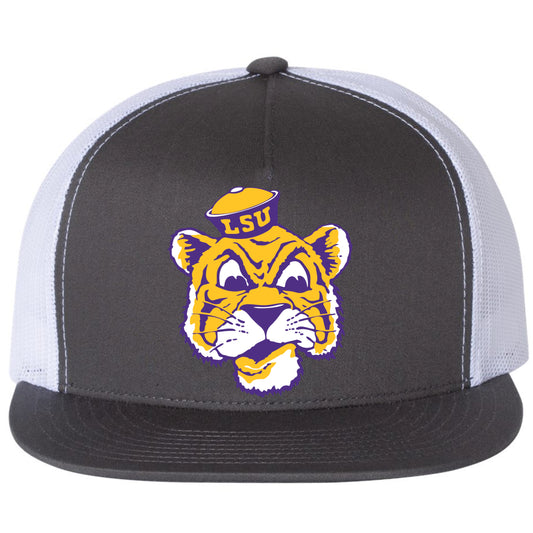 LSU Sailor Mike 3D Classic YP Snapback Flat Bill Trucker Hat- Charcoal/ White - Ten Gallon Hat Co.