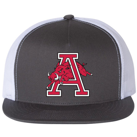 Arkansas Razorbacks Jumping Hog Classic YP Snapback Flat Bill Trucker Hat- Charcoal/ White - Ten Gallon Hat Co.