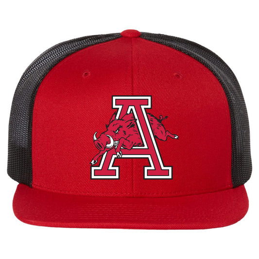 Arkansas Razorbacks Jumping Hog 3D PVC Patch Wool Blend Flat Bill Hat- Red/ Black - Ten Gallon Hat Co.