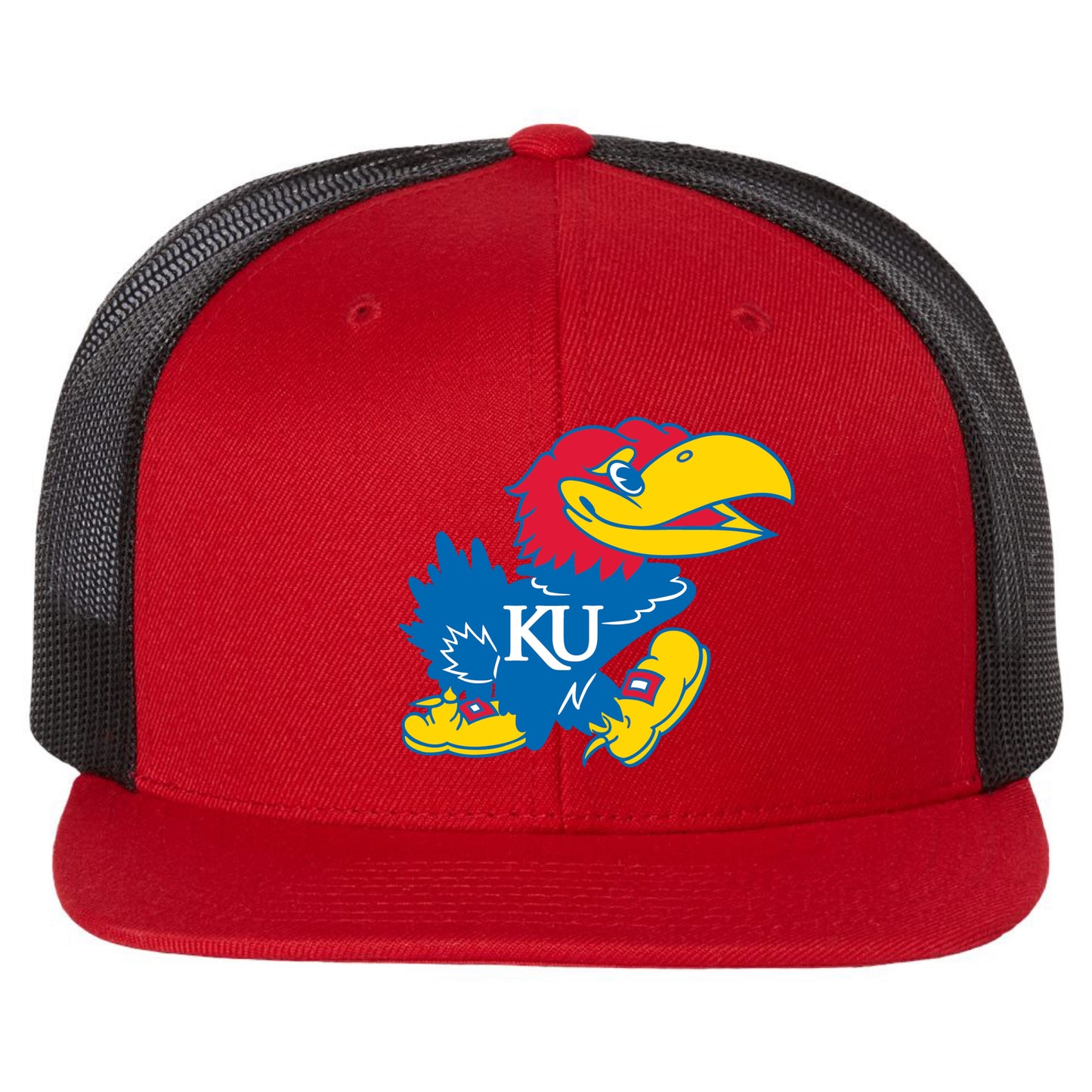 Kansas Jayhawks 3D PVC Patch Wool Blend Flat Bill Hat- Red/ Black - Ten Gallon Hat Co.