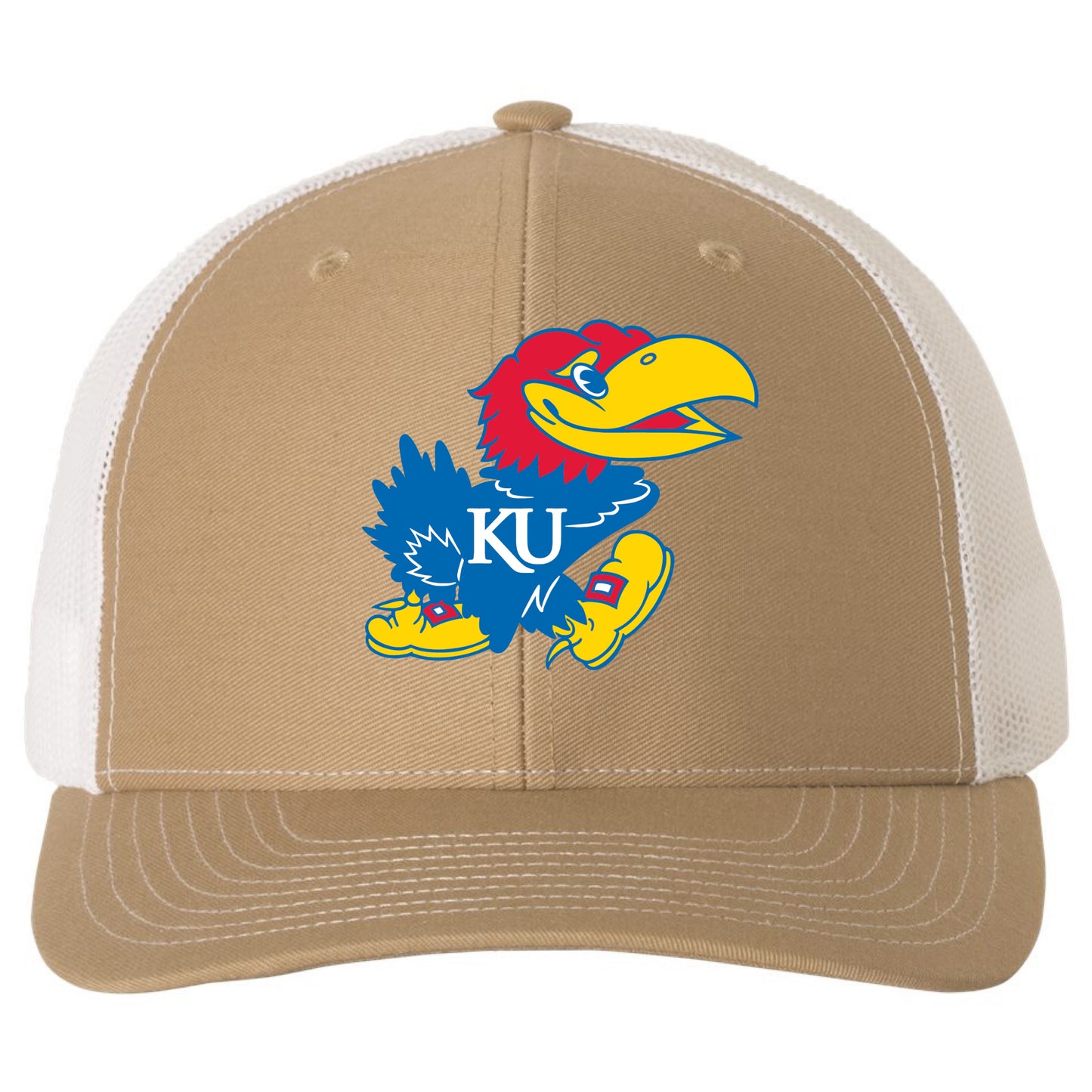 Kansas Jayhawks 3D PVC Patch Hat- Khaki/ White - Ten Gallon Hat Co.